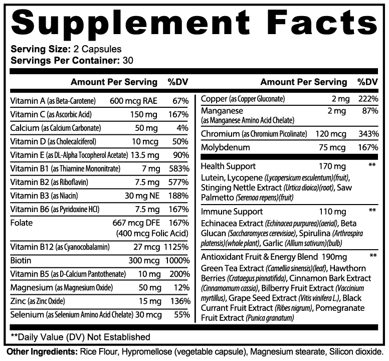 NOVA NOIR VITALI-CORE Daily Multivitamin, B Complex, and Immunity blend