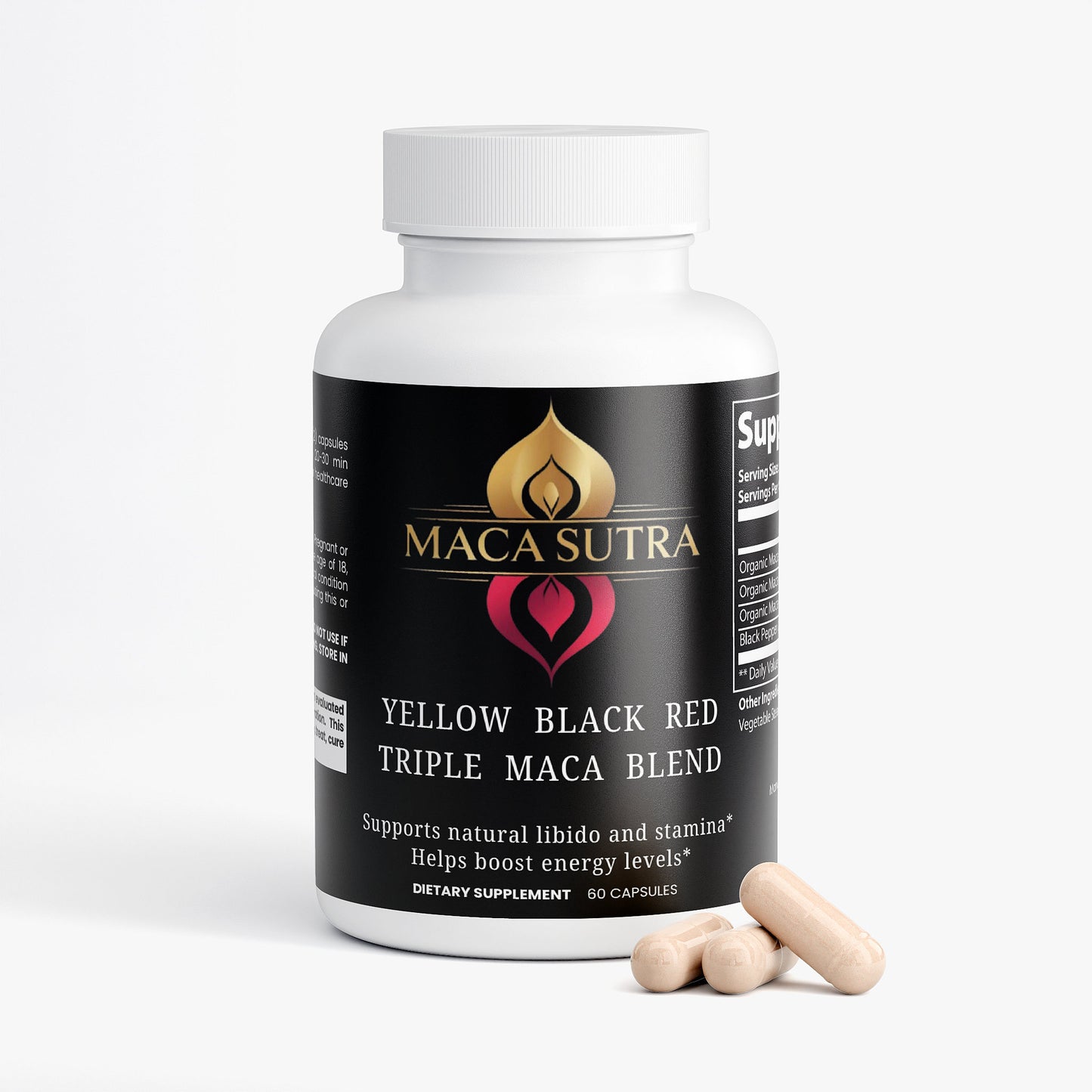 Maca Sutra Triple Blend (Yellow, BLACK, and RED) for libido.
