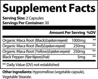 Maca Sutra Triple Blend (Yellow, BLACK, and RED) for libido.